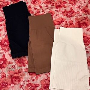 Ribbed shorts - Black, Brown, and White